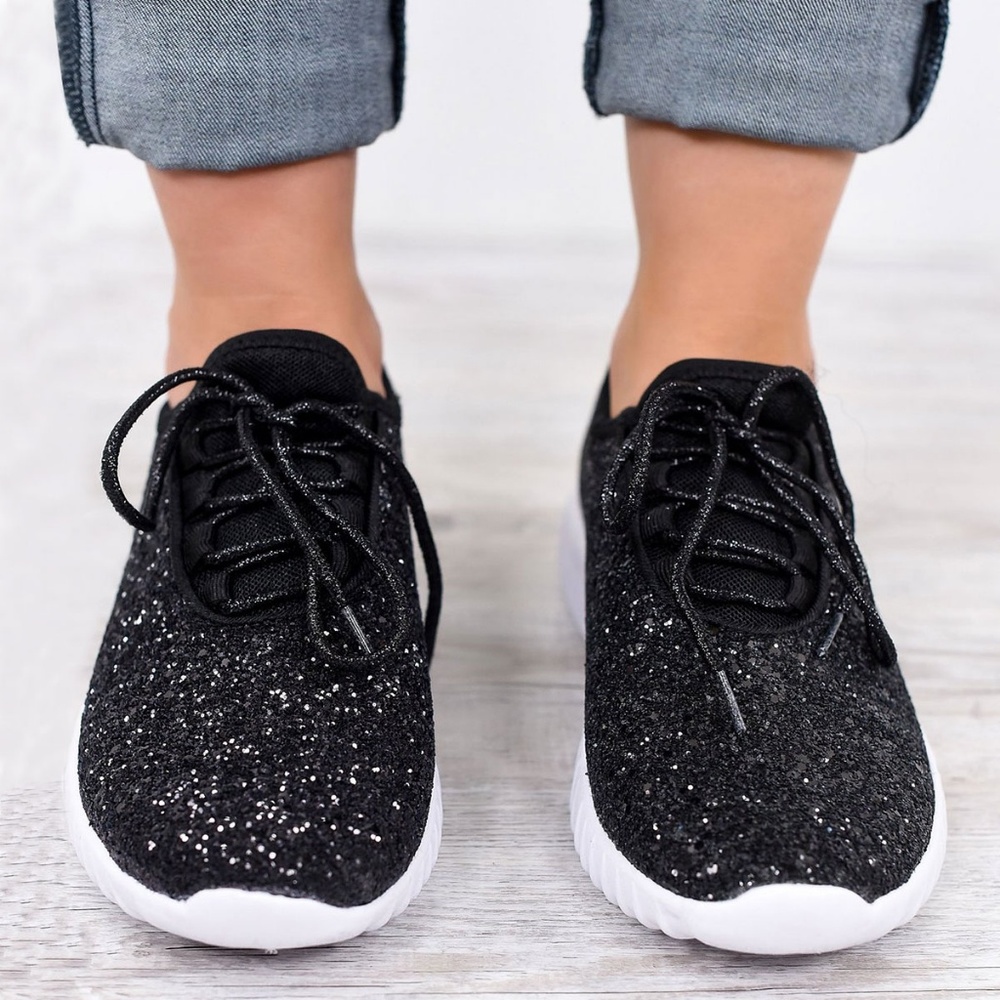NEW🔥 Light-Weight Lace Up Glitter Fashion Sneaker - Picture 2 of 4
